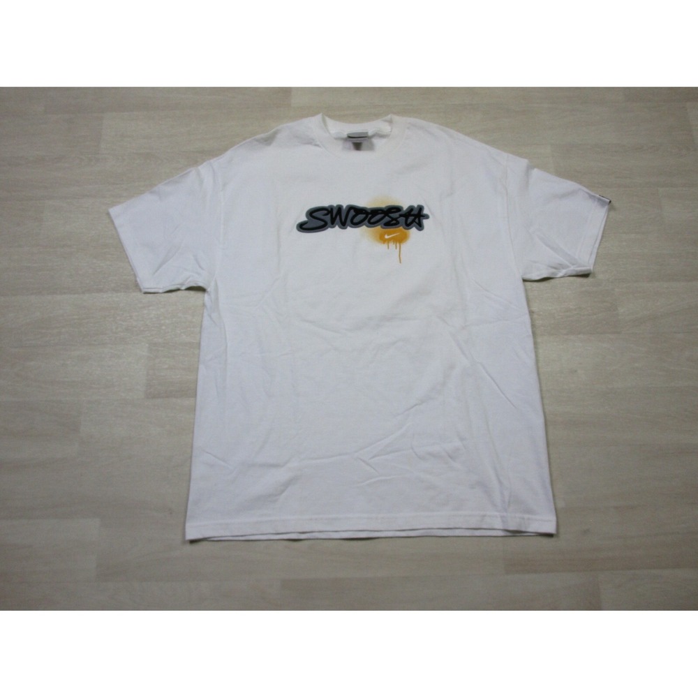 Vintage Nike T-Shirt Size (XL) Y2K "Swoosh" Spellout Logo Raised Felt Graphic